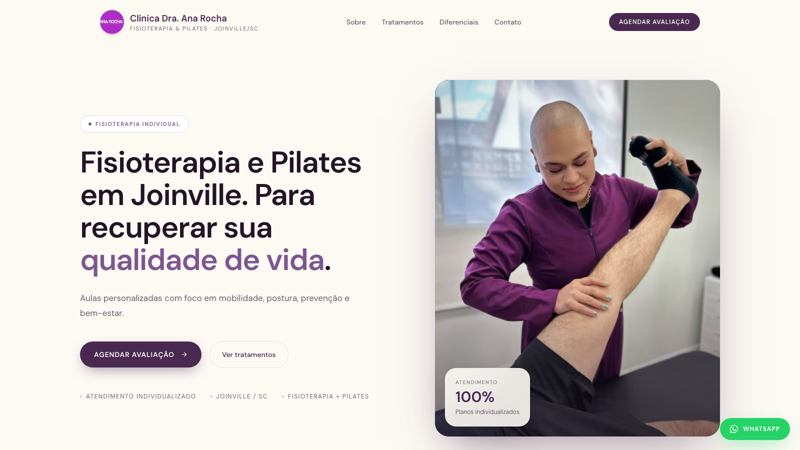 Captura da landing page real de Clínica Ana Rocha, criada pela Athena
