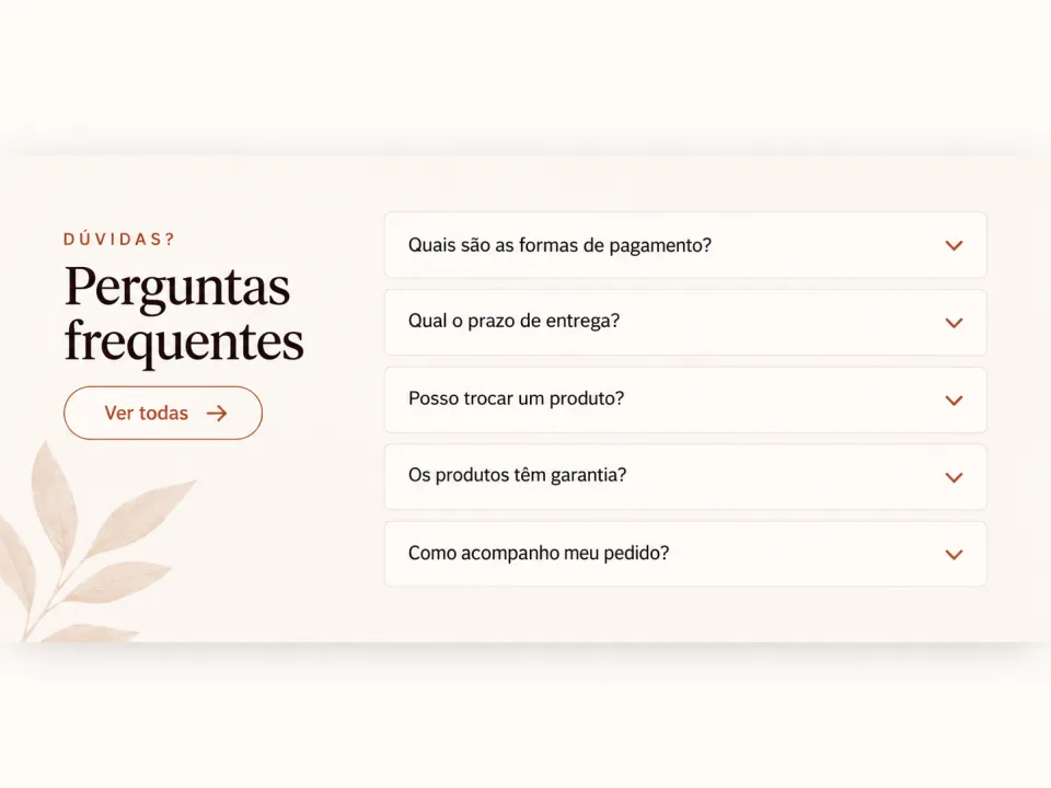 Exemplo visual da etapa FAQ em uma Landing Page