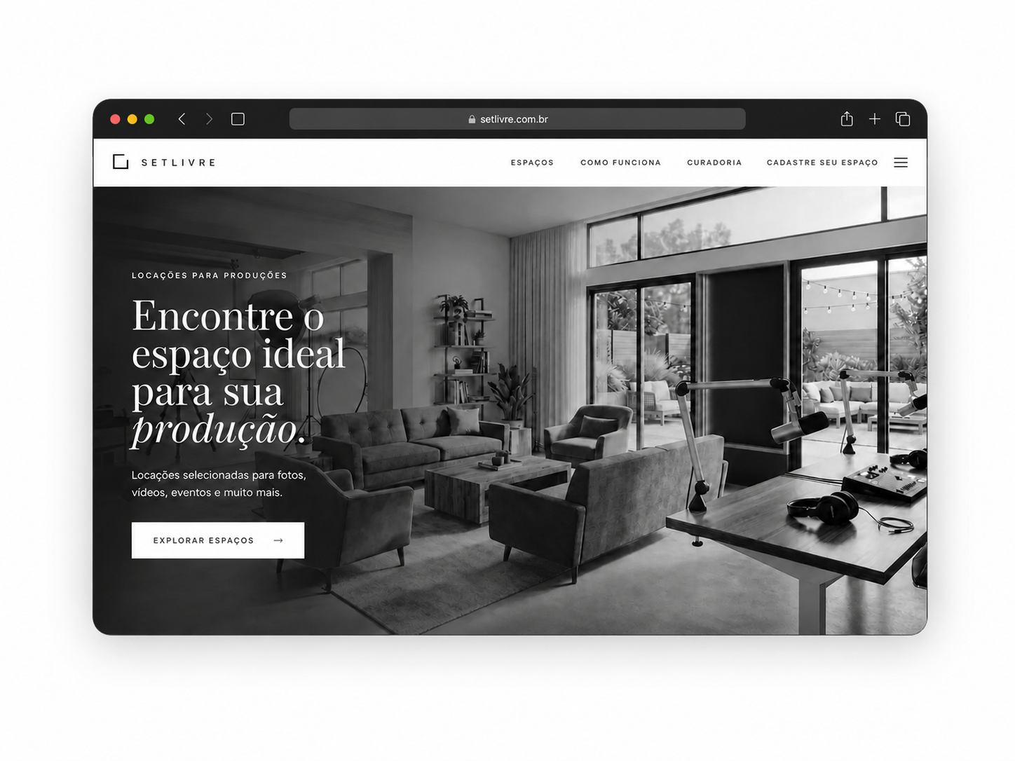 Landing page apresentada em uma janela de navegador